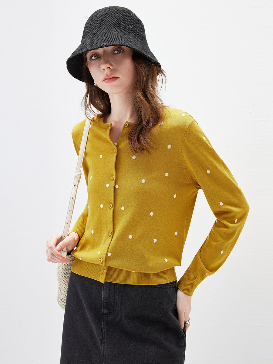 COMOBOCA Women's Lyocell Polka Dot Knit Cardigan