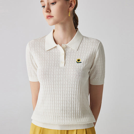 COMOBOCA Women's Classic Cotton Silk Polo Knit T-Shirt