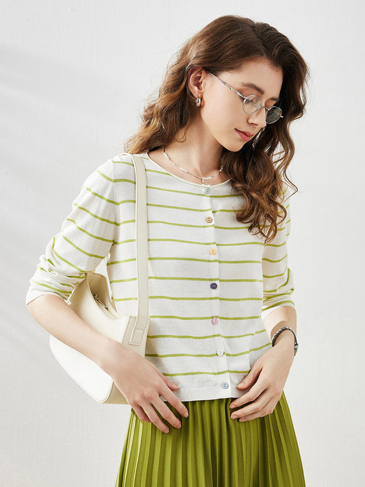 COMOBOCA Women's Striped Button-Down Cardigan