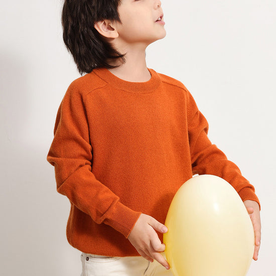COMOBOCA ORANGE 100% Wool Kids' Round Neck Plain 100% Sweater
