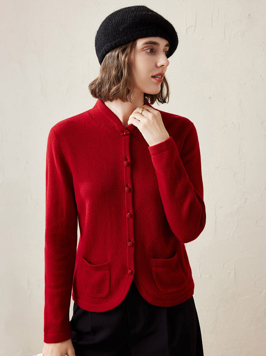 COMOBOCA 100% Cashmere Women's Cardigan with Mandarin Collar