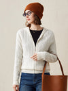COMOBOCA White 100% Cashmere Women's Cardigan Cable Knit Hoodie