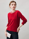 COMOBOCA 100% Cashmere Women's Fringed Hem Floral Sweater