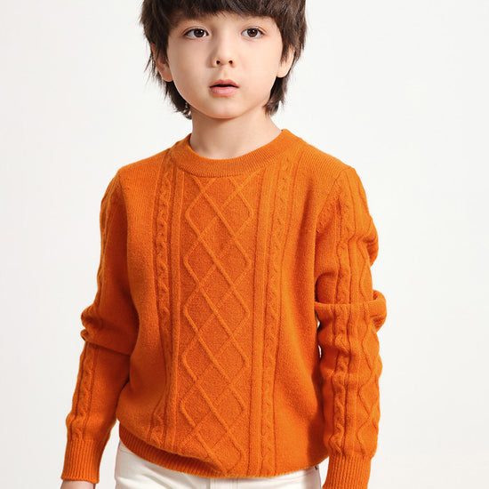 COMOBOCA ORANGE 100% Wool Kids' Ribbed Round Neck Sweater