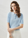 COMOBOCA Light Blue Women's Cable Knit Polo T-Shirt