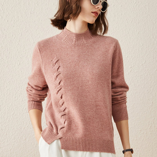 COMOBOCA Brick Red 100% Cashmere Women's Ribbed Cable Knit Sweater