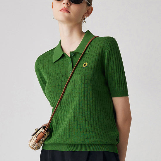 COMOBOCA Women's Classic Cotton Silk Polo Knit T-Shirt