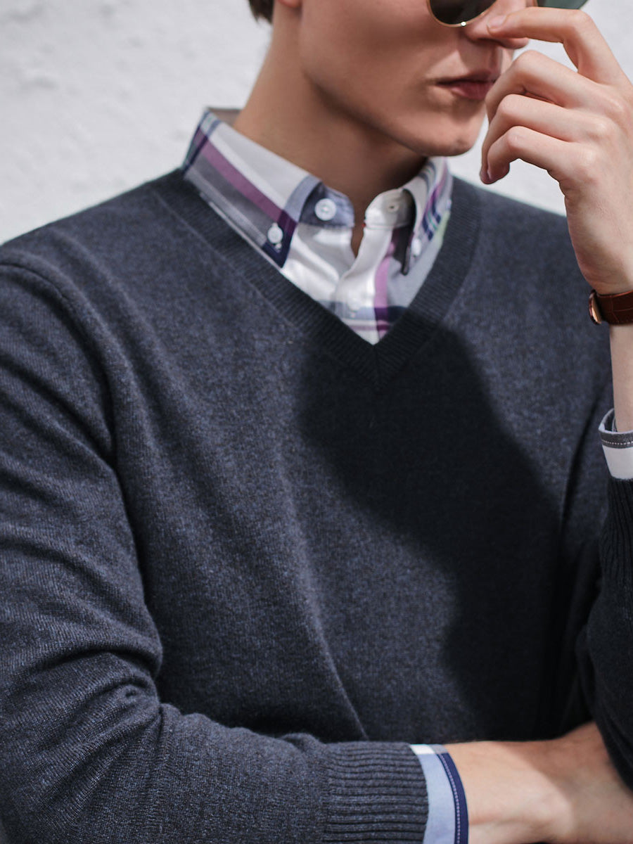 COMOBOCA 100% Cashmere Men's V-Neck Sweater