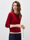 COMOBOCA Women's Ribbed Contrast Trim Henley Knit Sweater