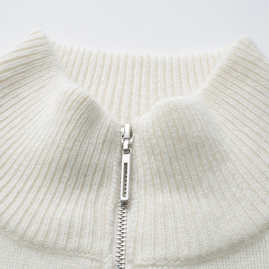 COMOBOCA 100% Cashmere Women's Striped Half-Zip Knit Sweater