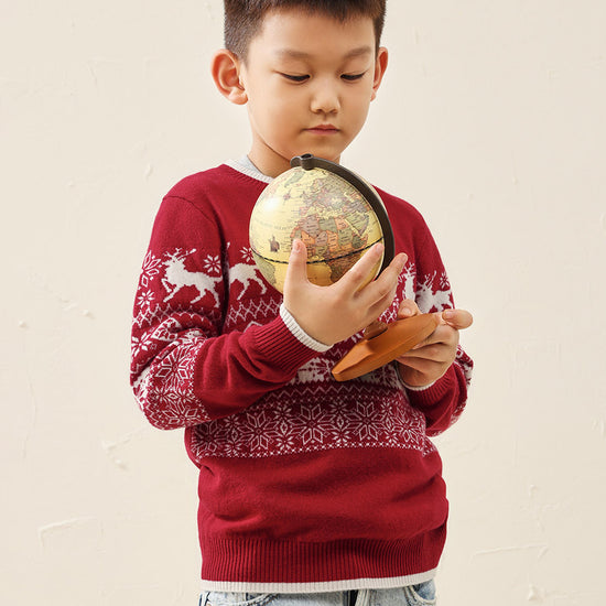 COMOBOCA 100% Wool Kids' Nordic Reindeer Pattern Knit Sweater