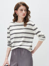 COMOBOCA Women's Striped Round Neck Knit Sweater