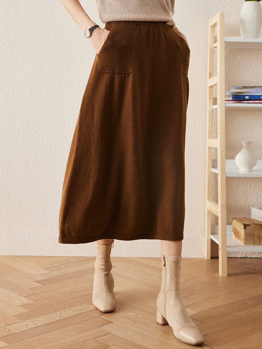 COMOBOCA 100% Cashmere Women's Knit Pleated Skirt