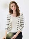 COMOBOCA Women's Striped Ribbed Knit Faux 2-in-1 Zip Cardigan