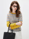 COMOBOCA Women's Layered Striped Round Neck Knit Sweater
