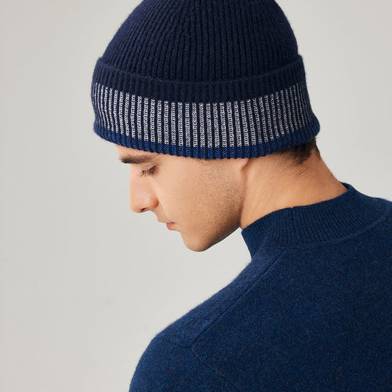 COMOBOCA 100% Wool Men's Striped Ribbed Knit Beanie