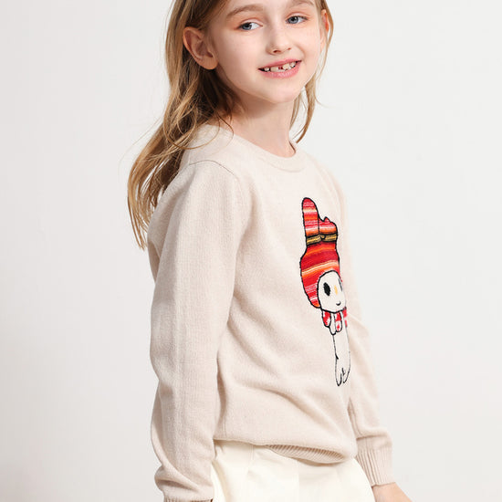 COMOBOCA 100% Wool Kids' Round Neck Cartoon Sweater