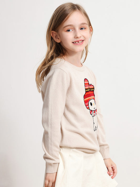 COMOBOCA 100% Wool Kids' Round Neck Cartoon Sweater