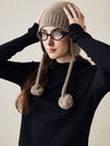 COMOBOCA 100% Cashmere Women's Ear Flap Beanie with Pom-Poms