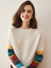 COMOBOCA 100% Cashmere Women's Striped Round Neck Sweater