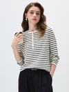 COMOBOCA Striped Women's Striped Henley Button Knit Sweater