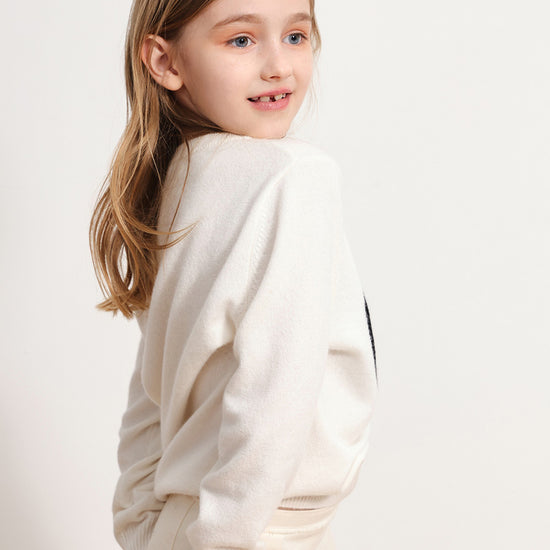 COMOBOCA 100% Wool Kids' Intarsia Round Neck Knit Sweater