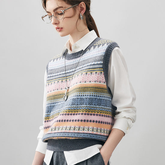 COMOBOCA 100% Cashmere Women's Striped Knit Vest