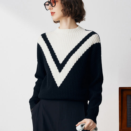 COMOBOCA Black 100% Cashmere Women's Mock Neck Knit Sweater