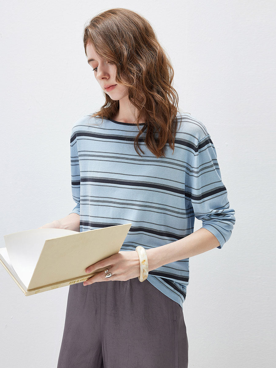 COMOBOCA Women's Striped Back Tie Knit Sweater