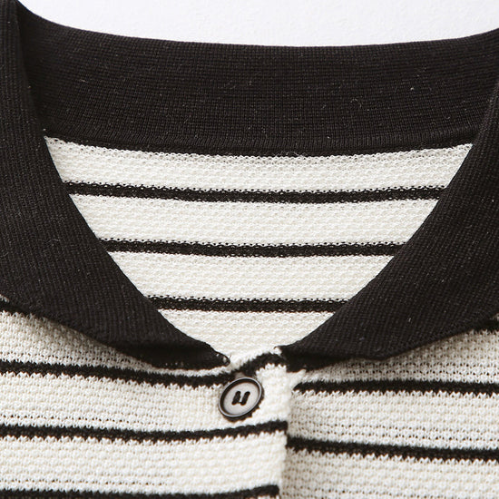 COMOBOCA Women's Cotton Silk Striped Knit Polo Shirt