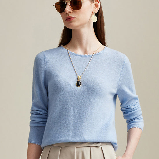 COMOBOCA Light Blue 100% Cashmere Women's Knit Pullover Sweater