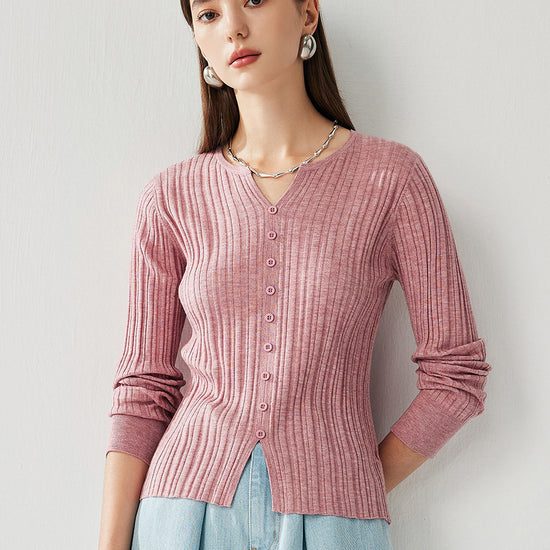 COMOBOCA Women's Ribbed V-Neck Faux Cardigan Sweater