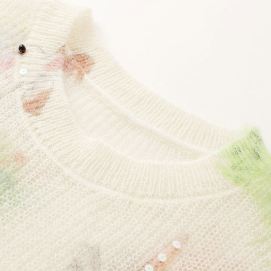 COMOBOCA Women's Bunny Printed Round Neck Sweater