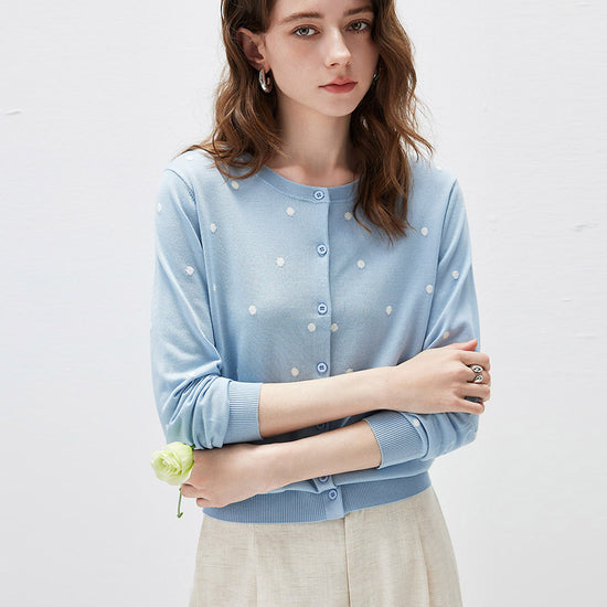 COMOBOCA Women's Lyocell Polka Dot Knit Cardigan