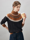 COMOBOCA 100% Cashmere Women's Cable Fair Isle Turtleneck Sweater