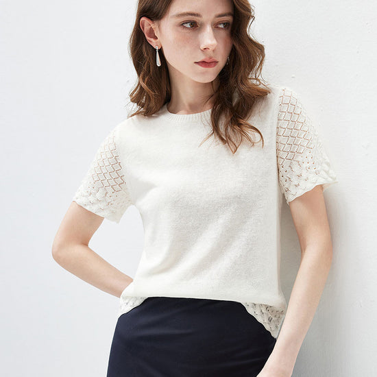 COMOBOCA Cloudy Women's Lace Trim Knit T-Shirt