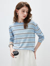 COMOBOCA Women's Striped Round Neck Knit Sweater