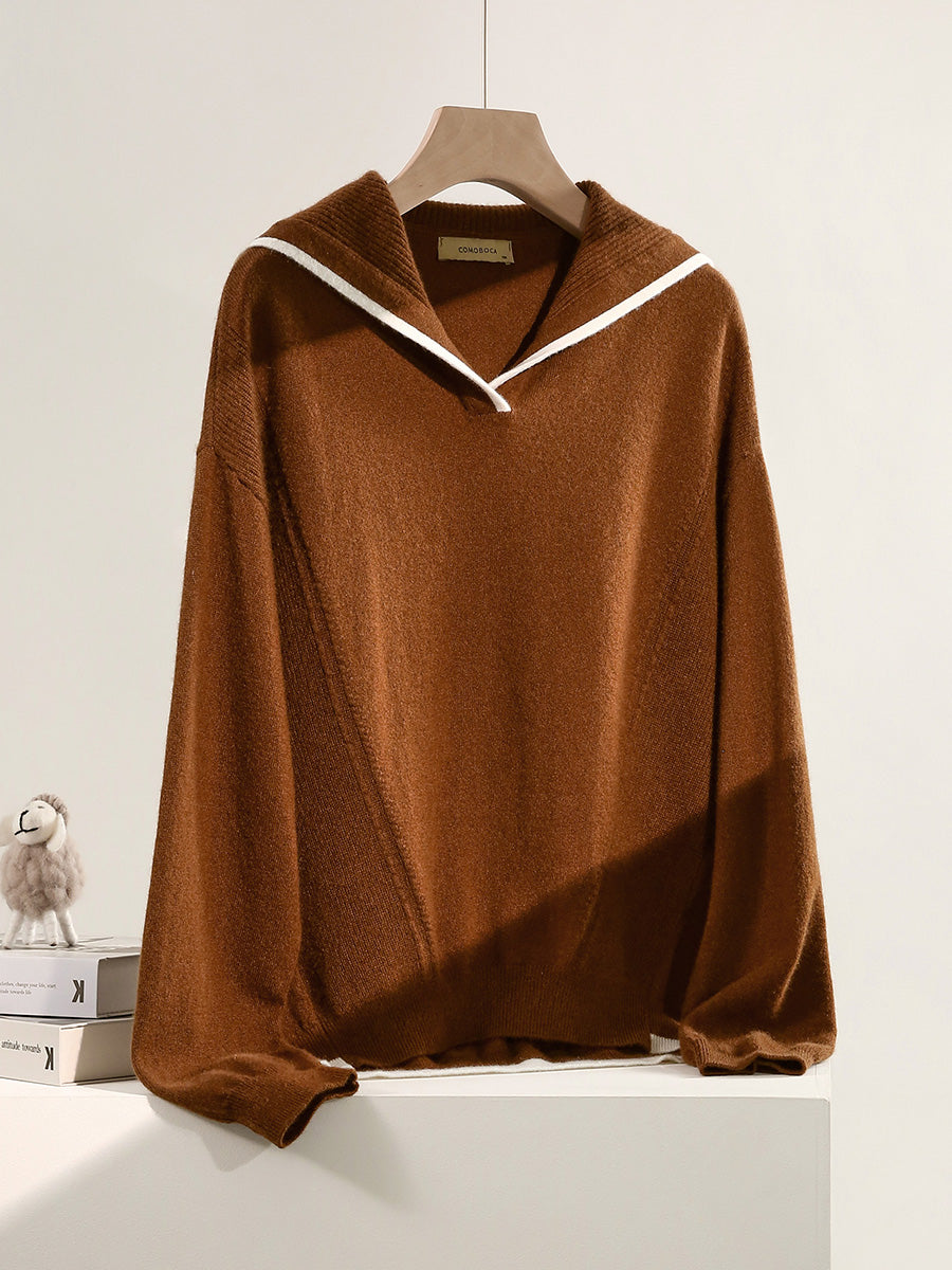COMOBOCA 100% Cashmere Women's Sailor Collar Sweater