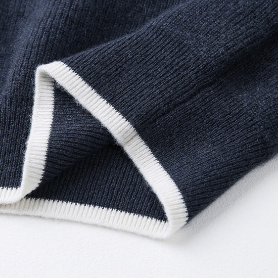 COMOBOCA 100% Cashmere Women's Contrast Trim Zip Sweater