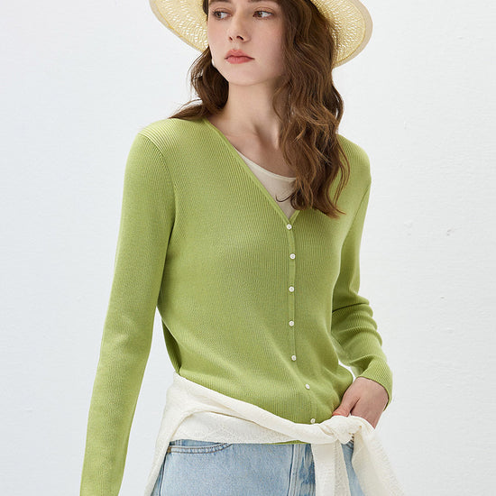 COMOBOCA Women's Ribbed Knit V-Neck Faux Cardigan