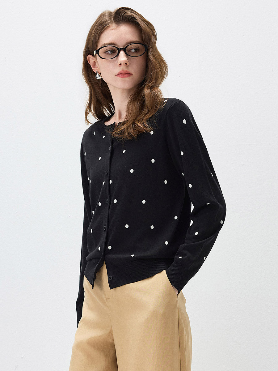 COMOBOCA Women's Lyocell Polka Dot Knit Cardigan