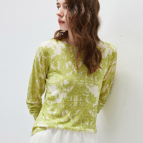 COMOBOCA Women's Cityscape Print Knit Sweater