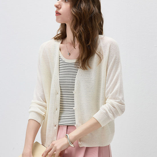 COMOBOCA Women's Ribbed V-Neck Button Cardigan