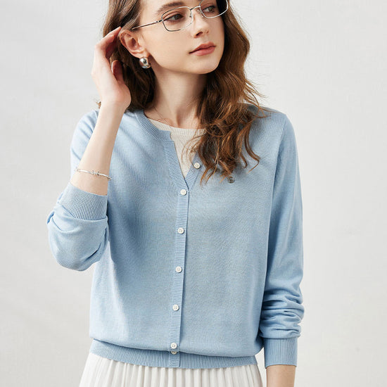 COMOBOCA Light Blue Women's Ribbed Mock Cardigan Sweater