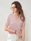 COMOBOCA Pink Women's V-Neck Knit T-Shirt