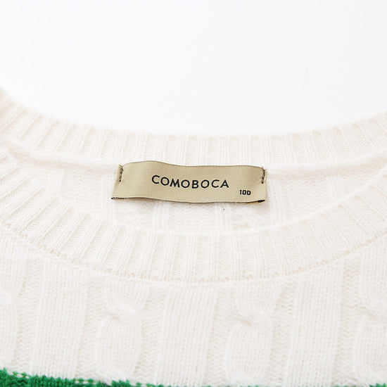 COMOBOCA 100% Wool Women's Colorful Striped Cable Knit Sweater