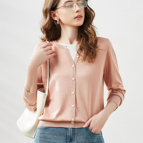COMOBOCA Pink Women's Ribbed Mock Cardigan Sweater
