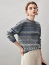 COMOBOCA 100% Cashmere Women's Fair Isle Round Neck Sweater