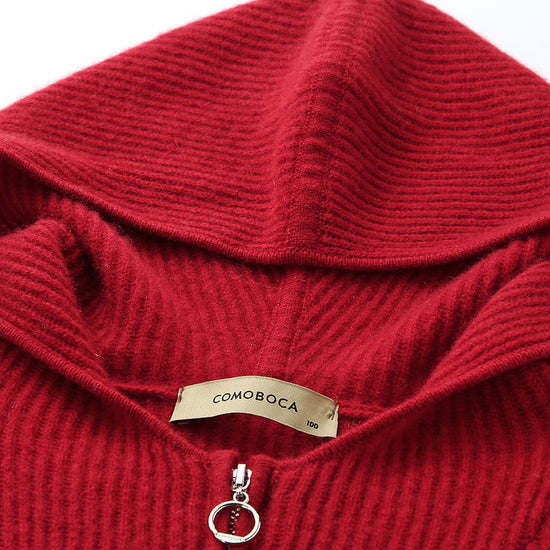 COMOBOCA 100% Cashmere Women's Ribbed Zip Knit Cardigan Hoodie