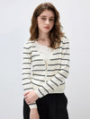 COMOBOCA Cloudy Women's Striped Ribbed Knit Faux 2-in-1 Zip Cardigan